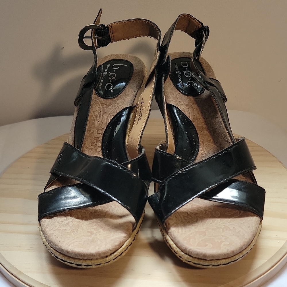 b.o.c. Black and Tan Wedge Sandals